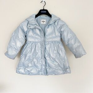 Disney Frozen Light Blue Shiny Puffer Coat Jacket Hooded Princess Sequins